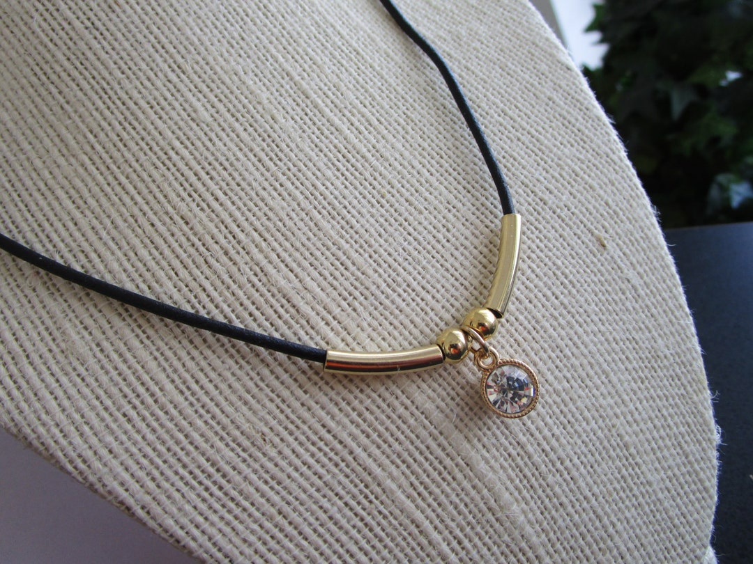 Black Rubber Cord Necklace Chain Round Gold Tone Clasp 3mm Etsy Canada