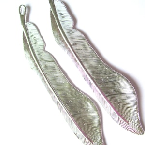 2 Carved Silver Tone Feather Book Mark Blanks - Metal Beading Bookmarks - feather book mark blank - mini book mark supply - 4.25 x 1 inches