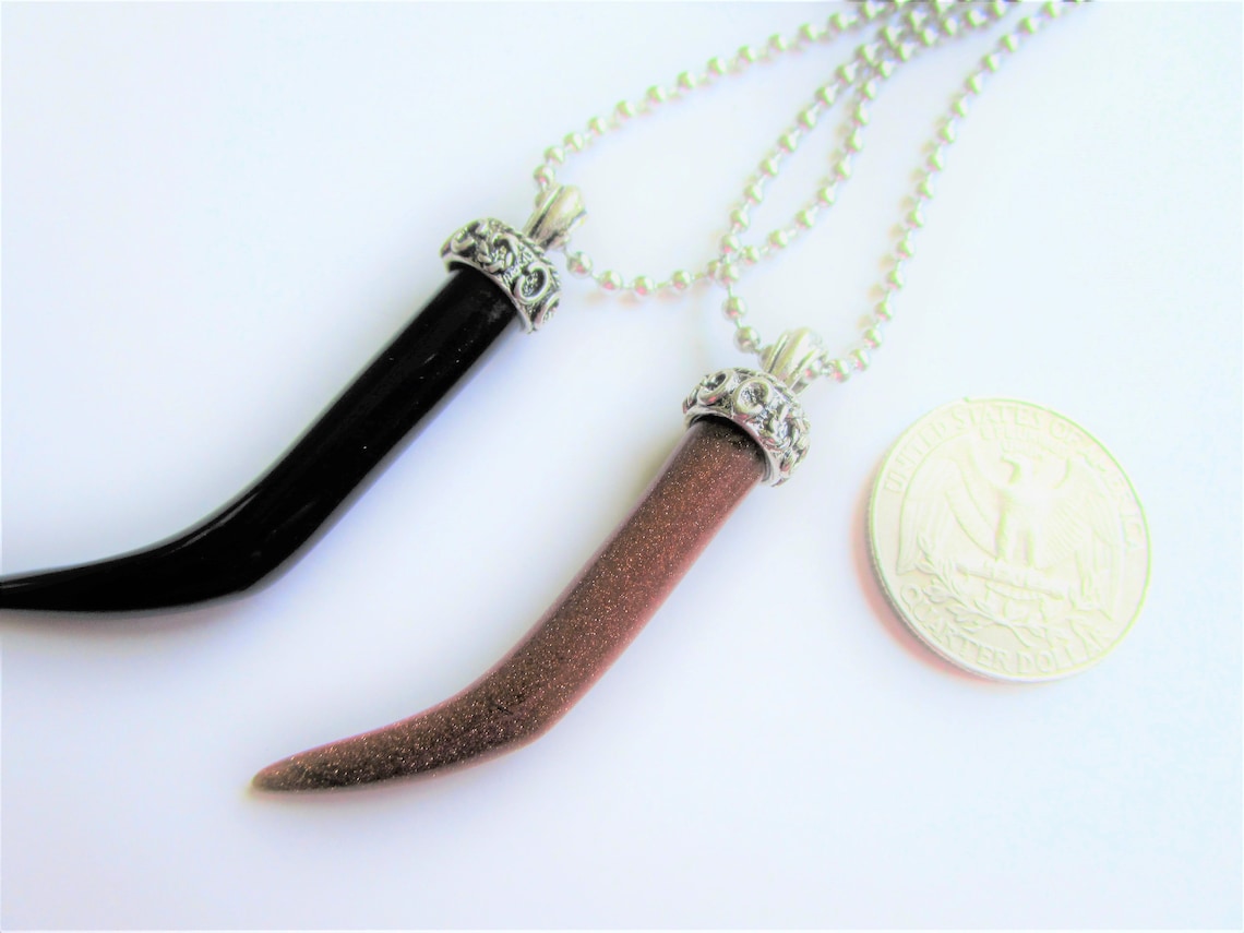 Gemstone Horn Rolo Chain Necklace - Black Onyx