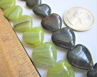 12 Heart Beads 14mm - Heart shaped glass beads - bead supplies - black heart beads - green heart beads - heart glass beads supplies - hearts