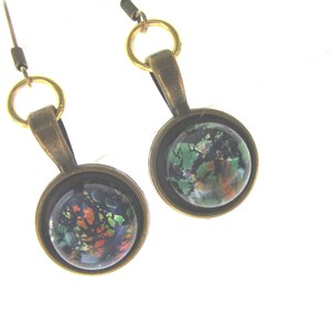 Bronze nickel free blue gold galaxy earrings stainless steel nickel free hook blue gold jewelry glass cabochon galaxy earrings glass 画像 4