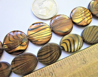 20 Brown/Black Zebra Shell Flat Oval/Round Beads - 20MM, jewelry bead supplies, zebra shell bead, oval/round brown zebra shell striped beads