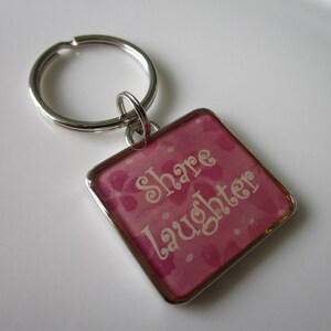 Silver tone inspirational charm - pull charm Share Laughter - Share Laughter zipper pull - key chain inspiration charm - Share Laughter key