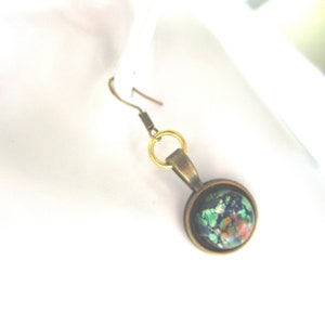 Bronze nickel free blue gold galaxy earrings stainless steel nickel free hook blue gold jewelry glass cabochon galaxy earrings glass image 3