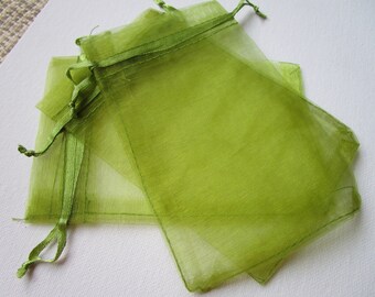 10 Green Organza Gift Pouch bag - Mini Wedding Favor Jewelry Candy Bag - 4.25x6.25 organza bag - olive green organza bag - organza gift bag