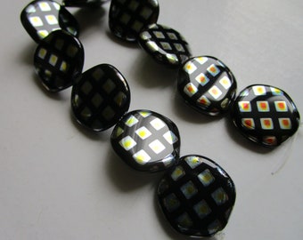 10 Round Black/Silver/Rainbow Helix Bead - Black Helix Bead - 20mm - round bead supply - black/rainbow round bead - round glass beads black