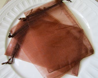 10 Mocha Brown Organza Gift Pouch - Small bag - Mini Wedding Favor - Jewelry Candy Bag- 4x6 organza - brown organza bag - organza gift bag