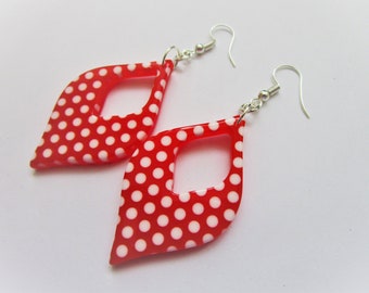 Teardrop polka dot earring - polka dot dangle - red polka dot earring - earring jewelry - teardrop nickel free dangle - stainless wire