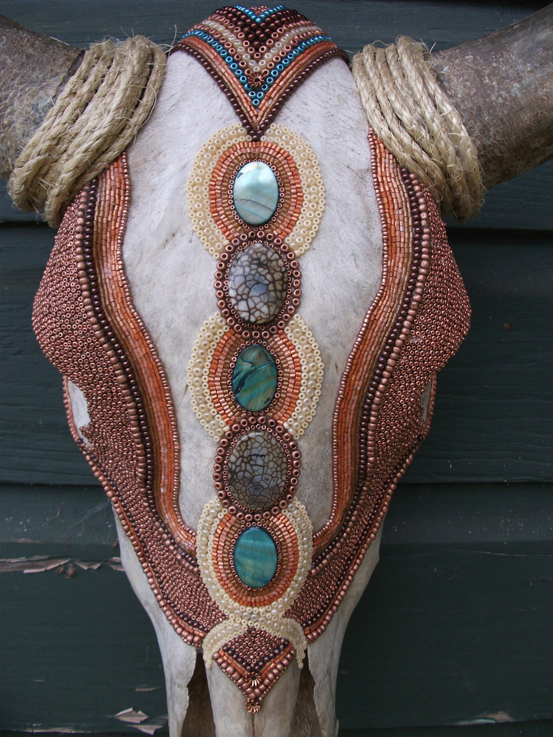 Hand Beaded Cow Skull Copper Royale Wall Art Etsy