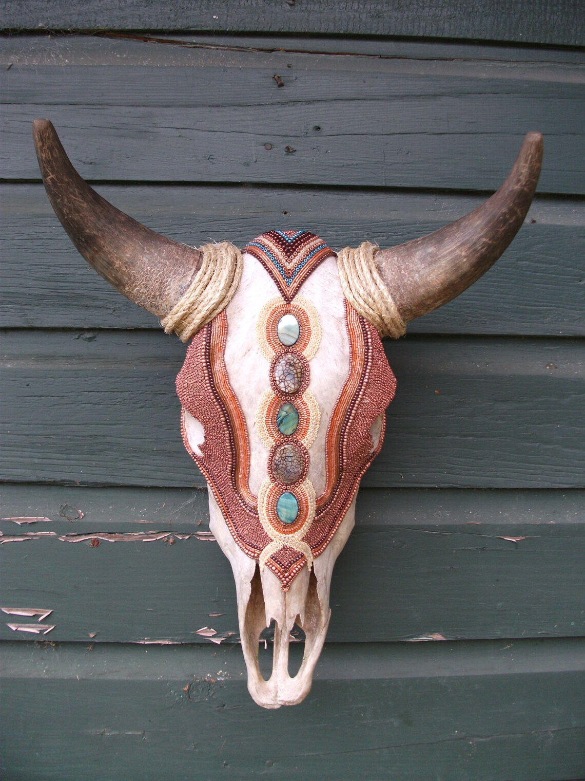 Hand Beaded Cow Skull Copper Royale Wall Art Etsy