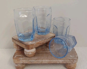 Vintage Libbey Glass Set of 4 Chivalry Ice Blue Juice Glasses Octagonal Shape New Condition