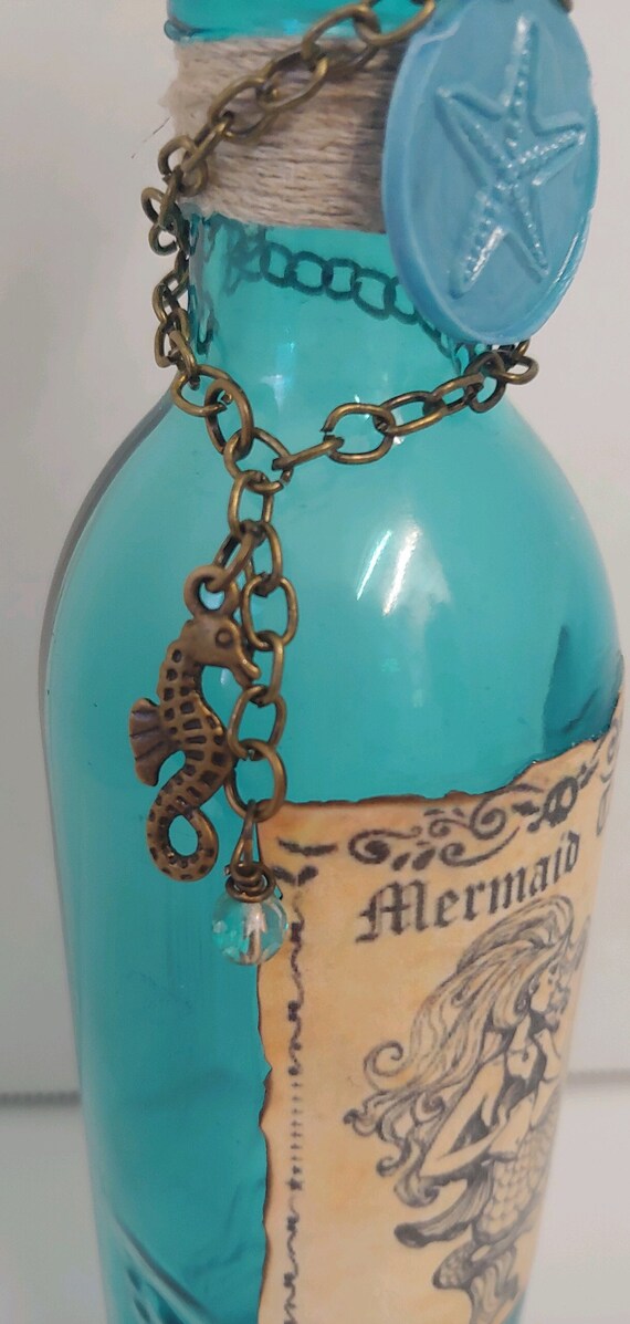 Mermaid Tears Blue Potion Bottle With Aged Label Brass Charms - Etsy