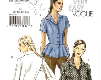 Vogue 8362 Misses/'Misses/' Petite Blouse Sewing Pattern Pattern Size 8-10-12-14 Uncut