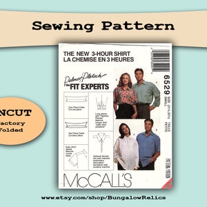 6529 Misses Mens Teen Boys Shirt Dress Shirt Button Up Shirt Long Sleeve Pattern McCalls Sewing Pattern Sz S Bust 31 1/2&quot; - 32 1/2&quot; UNCUT FF