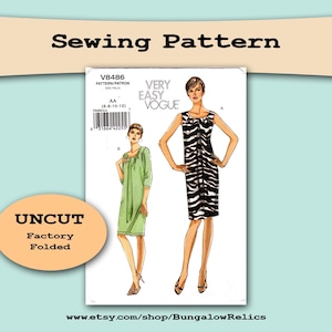 V8486 Misses Dress Slim Fit Front Pleats Mid-Knee Lengths Easy Vogue Sewing Pattern Sz 6 8 10 12 UNCUT FF Classic Shift Sheath Dress