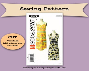 B5875 Aprons See & Sew Butterick Misses Halter Top Bib Apron Sz S M L Easy Sew Pattern CUT to LG