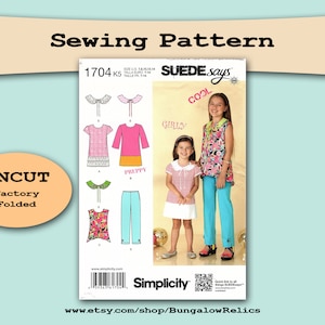 1704 Girls Childrens Girls Dress Tunic Pants Detachable Collars Sz 7 8 10 12 14 Simplicity Sewing Pattern UNCUT FF