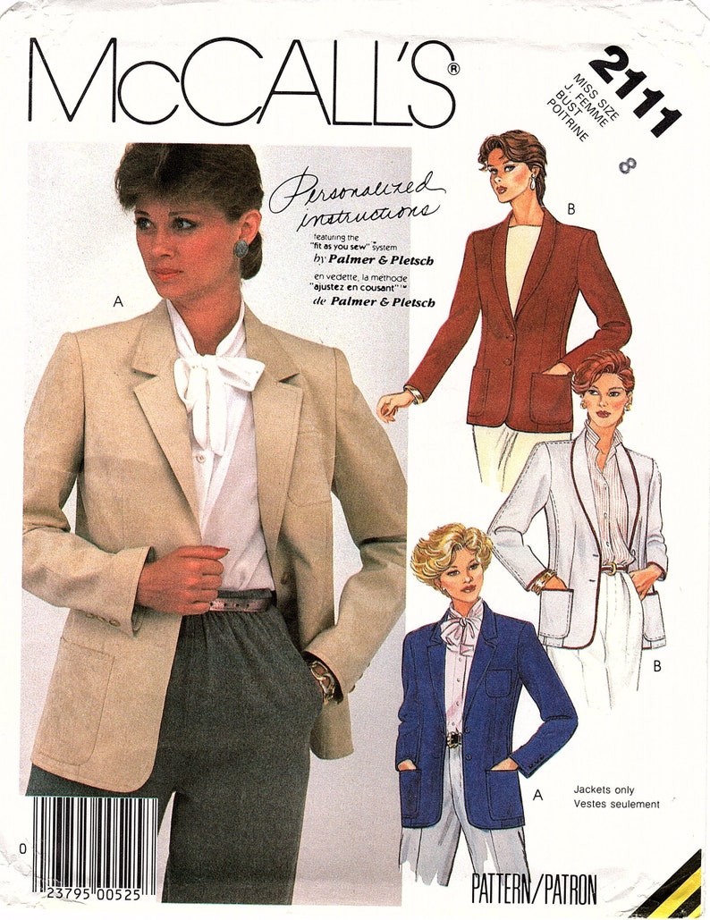 2111 Misses Classic Jacket Blazer for Ultrasuede Suede McCalls Sewing Pattern Sz 8 UNCUT FF image 2