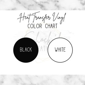 Puede incluir: Carta de colores de vinilo de transferencia de calor con dos c&iacute;rculos, uno negro y uno blanco, etiquetados como "NEGRO" y "BLANCO".