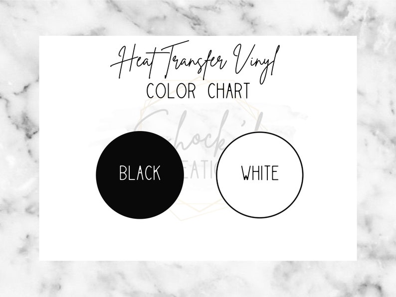 Puede incluir: Carta de colores de vinilo de transferencia de calor con dos c&iacute;rculos, uno negro y uno blanco, etiquetados como "NEGRO" y "BLANCO".
