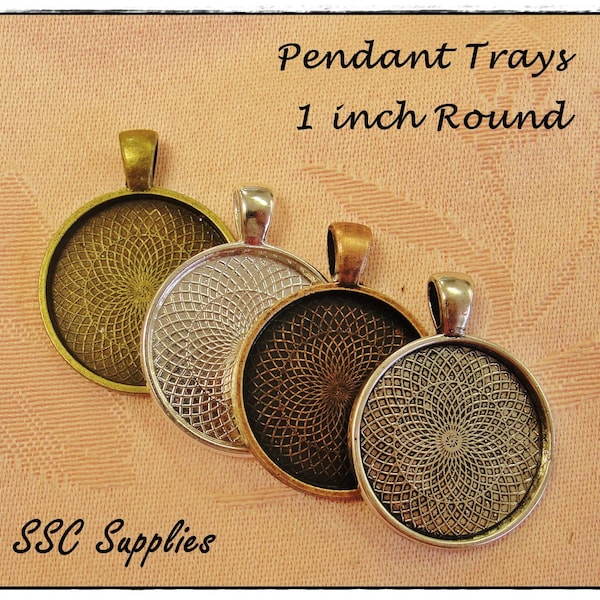 40 Pendant Trays - 1 inch Round choose Antique Brass, Silver, Antique Copper, or Antique Silver - Blank Cabochon Bezel Setting