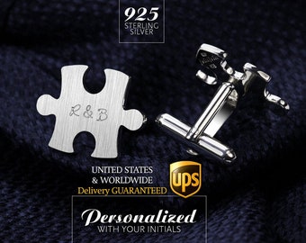 Personalized Cufflinks, Groom Cufflinks, Puzzle Cufflinks engraved, Wedding Cufflinks