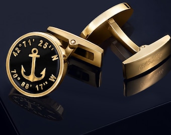 アンティーク英国商船海軍ボタンチェーンリンクカフスボタン – 23 mm