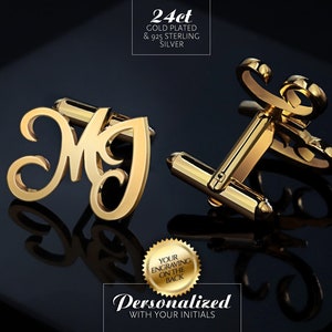 Gold-plated Cufflinks personalized, Initials Cufflinks for groom, Wedding Cufflinks grooms gift from bride