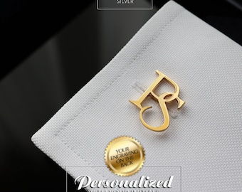 Gold-plated Cufflinks Initials, Personalized Cufflinks for groom, Wedding Cufflinks grooms gift from bride