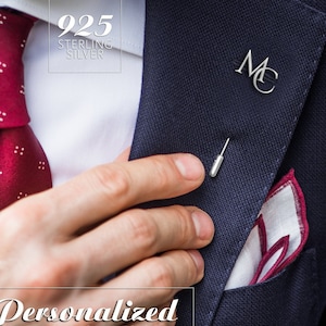 Pin de solapa con iniciales en plata 925, pin de corbata de boda para novio, pin de solapa con letras, regalo para el novio de la novia