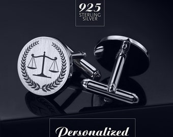 Lawyer gift - Lawyer Cufflinks Sterling Silver – Engraved Cufflinks - Lustitia Cufflinks – Scales of Justice cufflinks