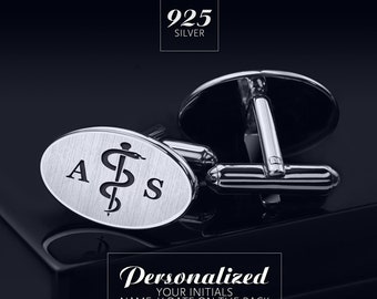 Doctor Cufflinks Personalized, Med grad cufflinks, Gift for doctor,  Medical Cufflinks Staff of Asclepius engraved