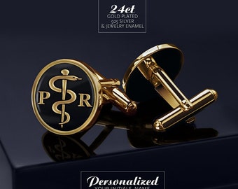 Doctor Cufflinks Personal de Asclepio, Gemelos médicos personalizados, Gemelos de posgrado chapados en oro, Regalo para médico