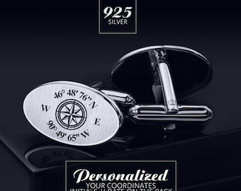 Personalized Cufflinks, Wedding Cufflinks for groom, Cufflinks Coordinates, Custom Cufflinks Engraved