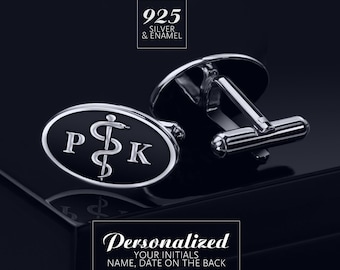 Doctor Cufflinks Staff of Asclepius, Medical Cufflinks Personalized, Med grad cufflinks, Gift for doctor
