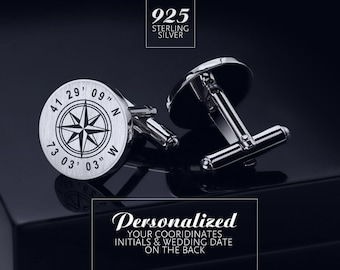 Personalized Cufflinks, Wedding Cufflinks for groom, Groom Cufflinks, Coordinates Cufflinks engraved, Custom Cufflinks