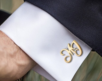 Gold-plated Cufflinks for groom, Initials Cufflinks Personalized, Wedding Cufflinks custom made