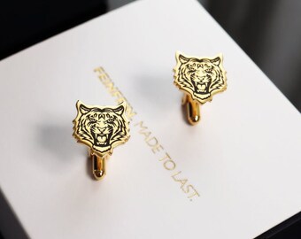 Gemelos Tigre bañados en oro - Gemelos animales - Gemelos gato - Gemelos boda para novio - Gemelos personalizados