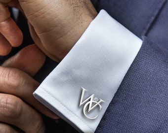 Initials Cufflinks Monogram, Grooom Cufflinks Personalized in silver 925, Wedding cufflinks