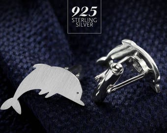 Custom Cufflinks - Animal Cufflinks - Sterling Silver Cufflinks for groom – elegant Dolphin Cufflinks, keepsake suit accessories