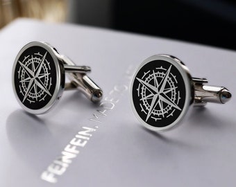 Compass Cufflinks personalized, Marine Wedding Cufflinks for groom, bride to groom gift