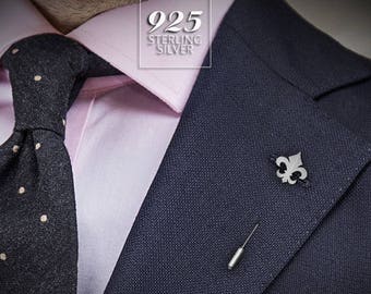 Wedding Lapel Pin for groom, Fleur de lis Pin, Grooms boutonniere, Custom Tie Tack silver 925