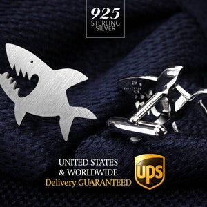 Animal Cufflinks, Shark silver 925 Fish Cufflinks custom made, Marine wedding Cufflinks