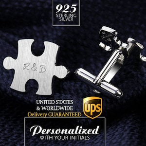 Personalized Cufflinks, Groom Cufflinks, Puzzle Cufflinks engraved, Wedding Cufflinks