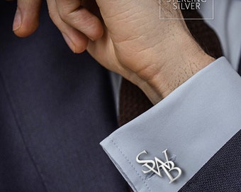 Gemelos con iniciales para novio, gemelos de boda personalizados, gemelos de plata 925, regalo para el novio de la novia.