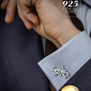 Initials cufflinks for groom, Wedding Cufflinks personalized, 925 silver cufflinks groom gift from bride