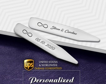 Wedding Collar Stays for groom, Engraved collar stays silver 925, Inifinity mens jewelry, Custom collar stays personalized