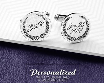 Wedding Cufflinks for groom - Initials Cufflinks Personalized - Groom Cufflinks engraved - 925 Silver cufflinks