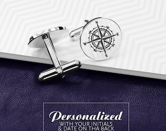 Wedding Cufflinks for groom, Compass Cufflinks engraved, Bride to groom gift, Groom Cufflinks