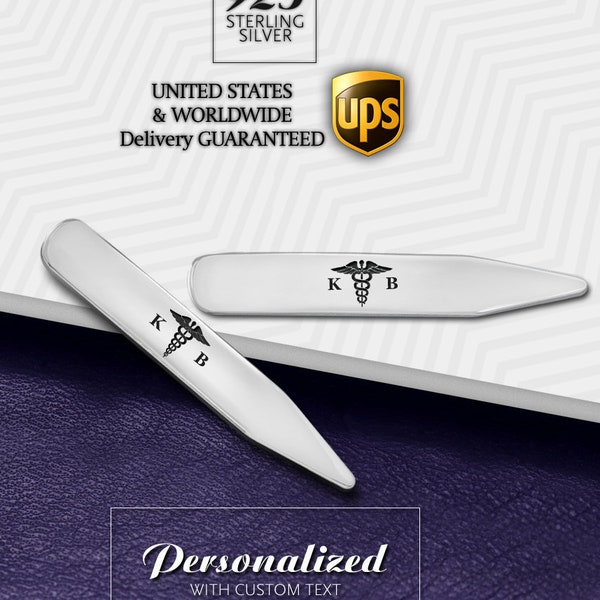 Med student gift, Doctor collar stays engraved, Personalized collar stiffeners silver 925, Doctor gift